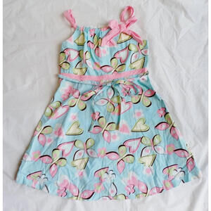 Bonnie Jean Floral Butterfly Pink and Blue Girls Sun Dress Size 5 Bow‎